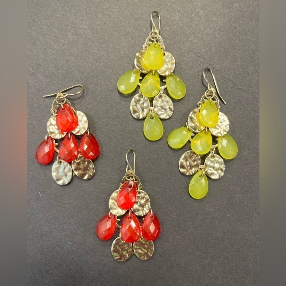 2 Pairs of Earrings- Gold, Red, Chartreuse
